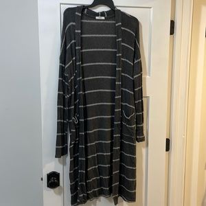 Gray striped duster cardigan